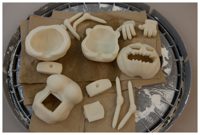 All printed parts laid out to dry