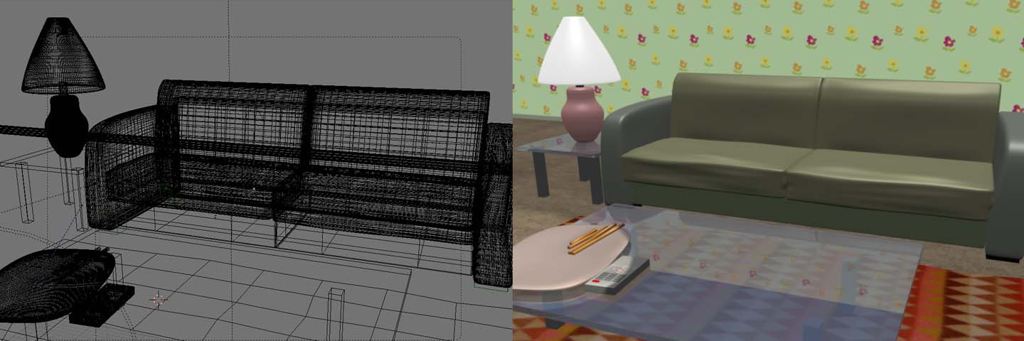 Furniture models including couch and tea table