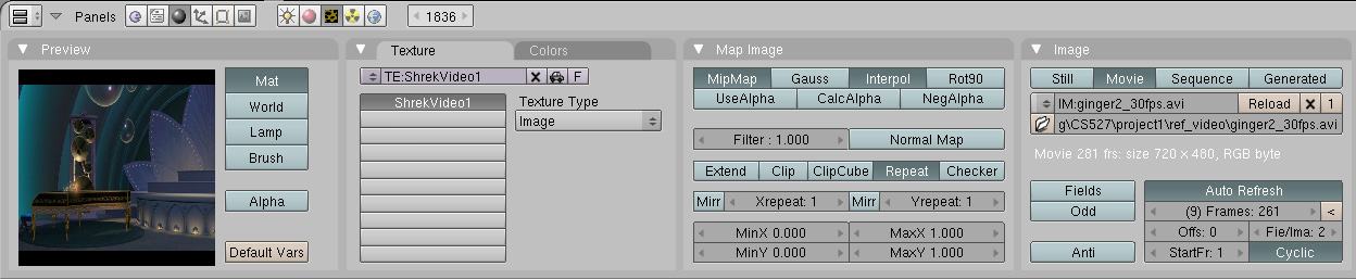 Movie texture applied to TV screen in scene
